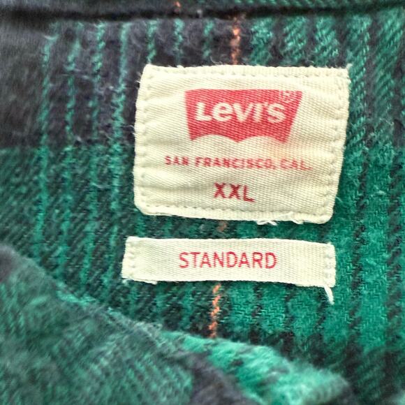 Levi’s Men’s XXL Green Plaid Flannel Snap Button Shirt 100% Cotton - Picture 4 of 8